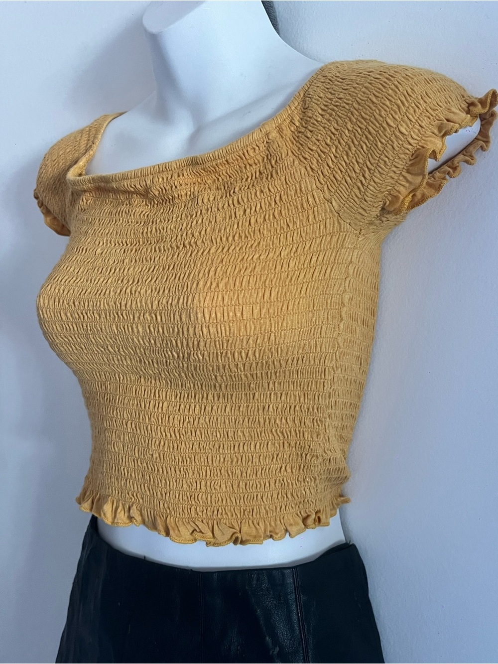 Essentials Smocked Ruffle Crop Top - Mustard Yellow